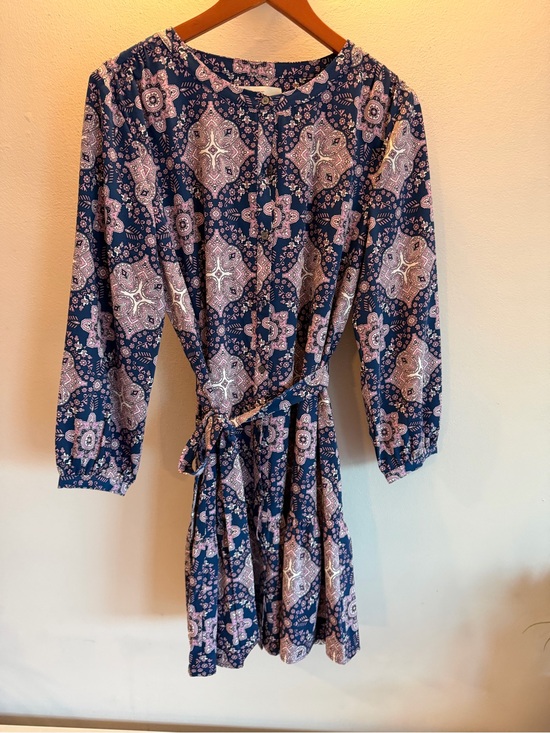 LOFT Dresses & Skirts - LOFT Navy Blue Printed Long-Sleeve Tie-Waist Dress